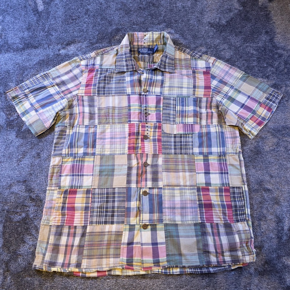 Polo Ralph Lauren Plaid Patchwork Madras Camp Shirt Mens M Colorful